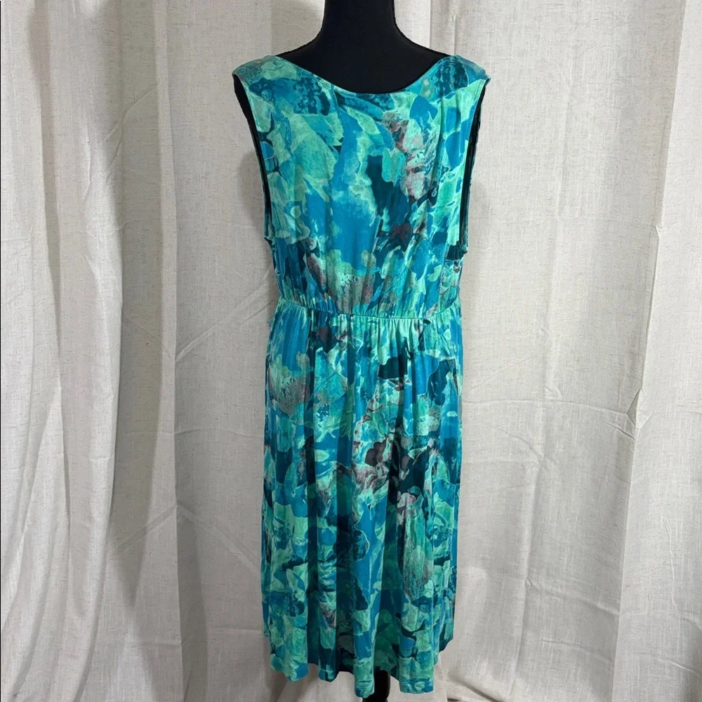 Liz Lange Teal Aqua Abstract Print V-Neck Maternity/Midi Dress - Picture 3 of 7